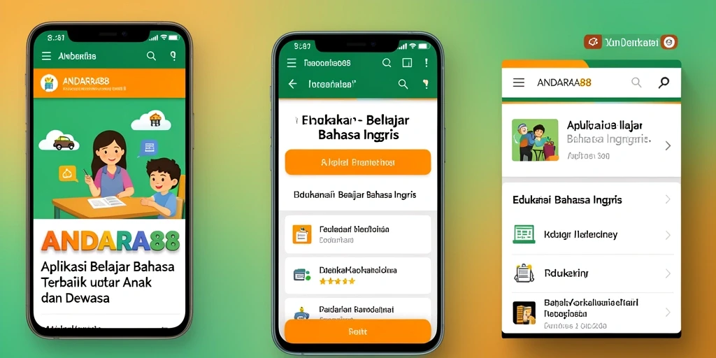 Antarmuka aplikasi ANDARA88 untuk belajar bahasa Inggris yang interaktif.