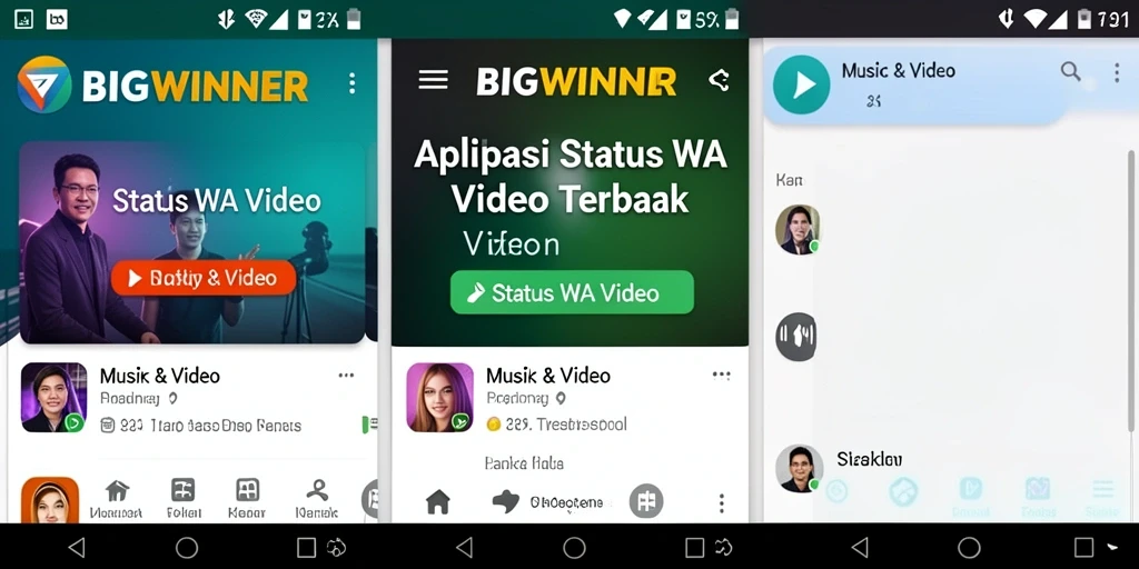 Antarmuka menarik aplikasi BIGWINNER untuk Status WA Video.