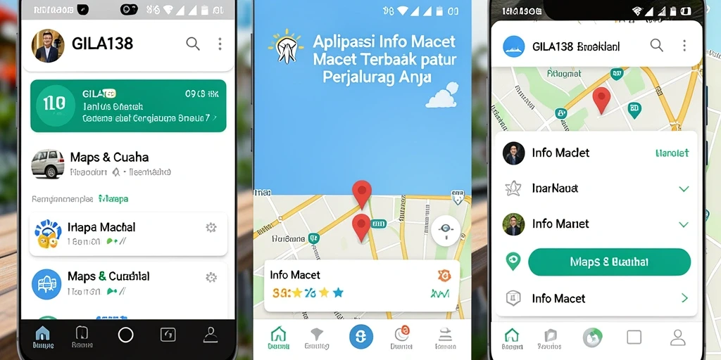 Antarmuka GILA138 menampilkan informasi kemacetan dan cuaca secara jelas.